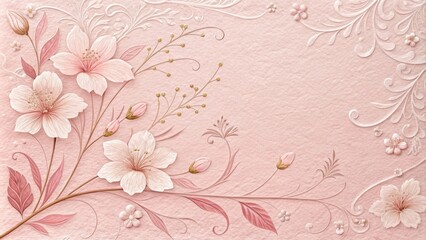 Soft Pastel Pink Pressed Paper Texture with Floral Design