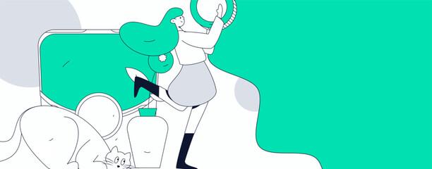 Holiday shopping people doing e-commerce online shopping flat vector concept operation hand drawn illustration
