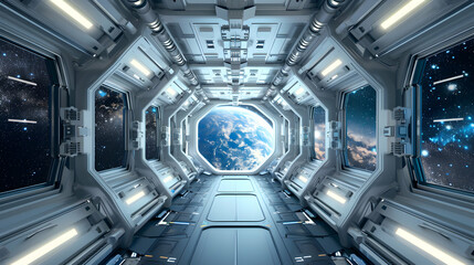 Obraz premium Futuristic Space Station Interior with Sleek Modern Design
