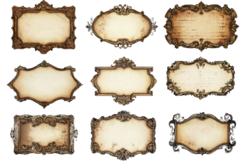 Vintage Ornamental Paper Label Collection on White Background