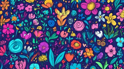 Playful Hand-Drawn Doodle Floral Background