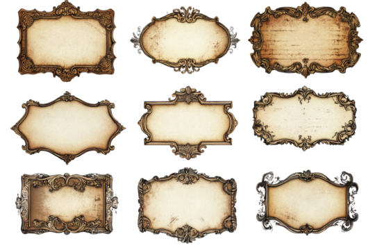 Vintage Ornamental Paper Label Collection on White Background