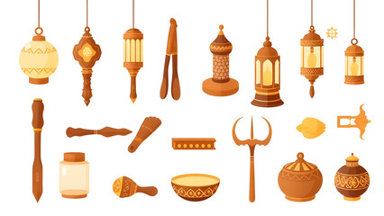 Arabian Nights Collection: A captivating assortment of traditional Arabian lanterns, utensils, and decorative items, rendered in warm, inviting tones.