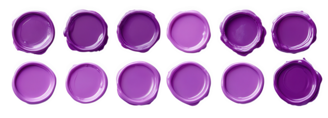 purple wax seals in a row isolated on white background