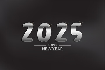 New Year 2025 Silver Glitter Beautiful Bright And Shining Design And Black Background