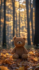 Charming Teddy Bear in Autumn Forest