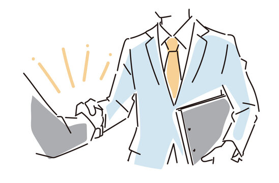 recommend clip art: 握手をするビジネスパーソンのシンプルな線画イラスト