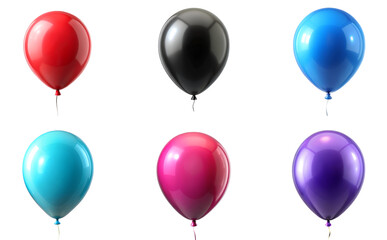 Collection set photo of colorful different air balloons in a row isolated on transparent background, birthday party or any festive event decor 01