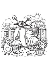 Scooter cute in garden nature coloring page 