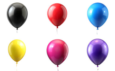 Collection set photo of colorful different air balloons in a row isolated on transparent background, birthday party or any festive event decor 02