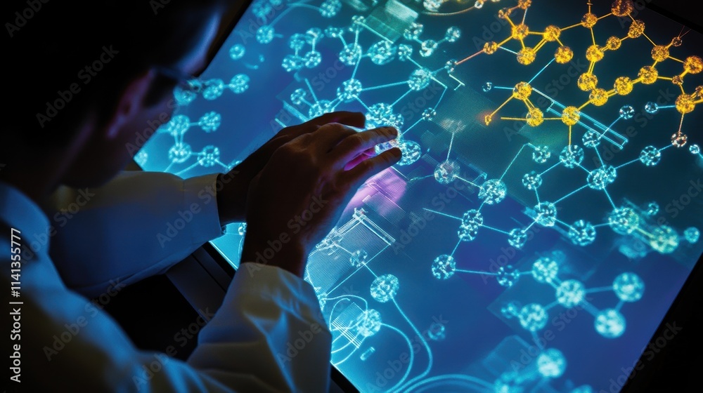 Poster an overhead view of a researcher using a touch screen interface to interact with an aidriven simulat