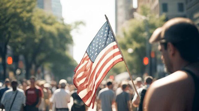 People holding the USA Flags celebrating July 4th Independence Day