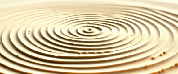 Obraz premium A close-up photograph of a circular ripple pattern on the surface of water, with concentric circles radiating outward from the center. The water is a light, creamy color, and the lighting is soft and 