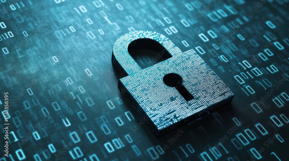 Aufkleber Digital Lock Symbol on Binary Code Background Representing Data Security, Cyber Protection, Encryption Technology and Information Safety Concepts