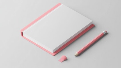 Pink Notebook and Pencil Mockup