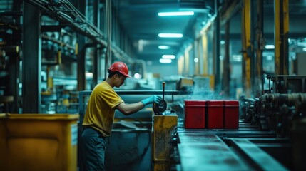 Industrial Worker Operating Machinery in a Factory