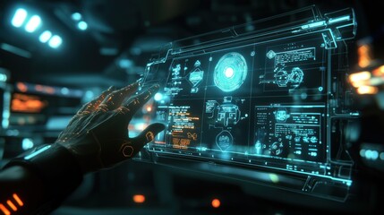 Futuristic Technology Interface: A Hand Interacting with a Holographic Display