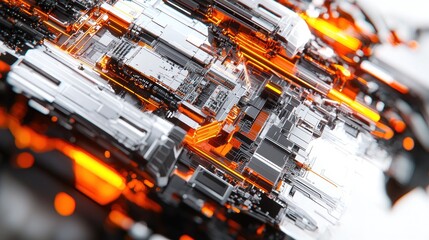 Abstract Orange and Silver Circuitry: A Futuristic Techscape