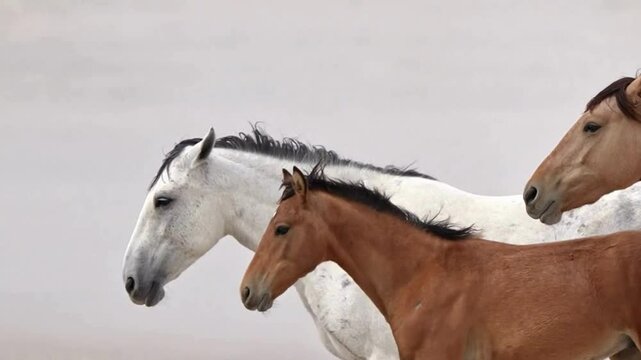 horses and foal running, portrait of a horse