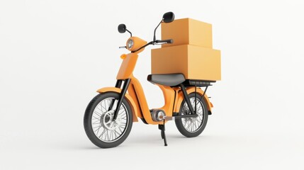 Obraz premium Orange Scooter Delivering Packages, Isolated on White Background