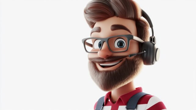 Smiling Cartoon IT Support Specialist with Headset - Friendly Customer Service Avatar