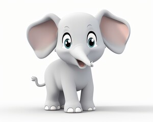 Fototapeta premium Cute Cartoon Baby Elephant with Big Eyes and Cheerful Expression