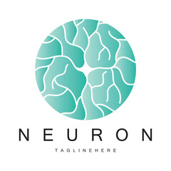 Neuron logo or brain nerve cell logo design, template icon, molecule, atom, brain cell, logo illustration template with vector concept