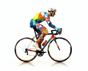 Fototapeta premium Colorful Geometric Cyclist Riding Bicycle in Dynamic Pose