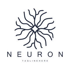 Neuron logo or brain nerve cell logo design, template icon, molecule, atom, brain cell, logo illustration template with vector concept
