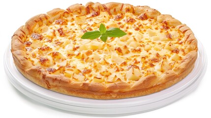 Delicious Hawaiian Pizza with juicy pineapple, savory ham, melted cheese on soft crust. Tasty combination of fruits and meats on pizza for a satisfying meal.