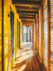 magazine style photo-like, 8k high resolution, natural house, white gray tone, chill lifestyle, comfortable and neat, wooden and ocean atmosphere, close-up shot, minimalist and background. nice view, 