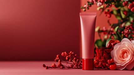 minimal rendering of BB cream tube surrounded by vibrant flowers