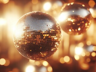 Obraz premium Glistening Disco Balls Reflecting Golden Light