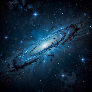 AI Generate Galaxy view with stars, dust and swirling cosmic formations.