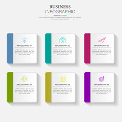 Business infographic with 6 steps, options, parts or processes. Business data visualization
