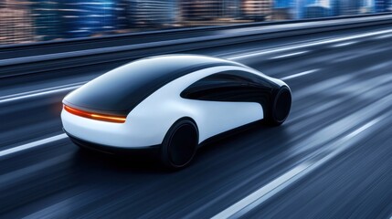 Obraz premium Futuristic car speeding on a highway, showcasing sleek design.