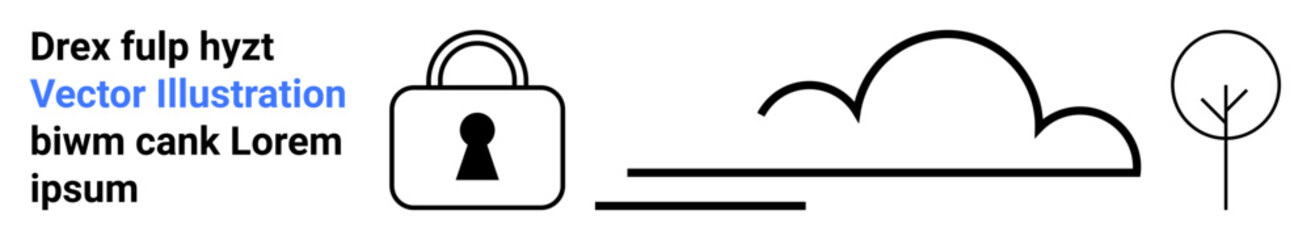 Digital padlock beside a cloud icon and a minimalist tree outline. Ideal for security, cloud storage, data protection, privacy, online backup, sustainability, and web technology themes. Landing page