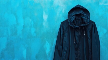 Black Hooded Jacket on a Blue Wall