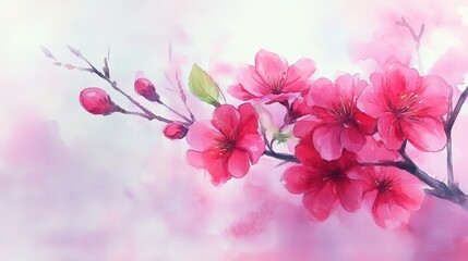 Fototapeta premium Vibrant Cherry Blossoms in Soft Watercolor Style