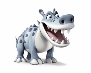 Cartoon Hippo Character with Big Smile and Playful Expression