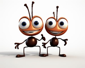 Naklejka premium Two Cheerful Cartoon Ants with Big Eyes and Playful Expressions