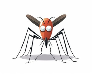 Cartoon Style Mosquito Character with Bright Orange Body and Wings