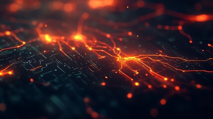 Fototapeta premium Abstract digital circuit board glowing orange