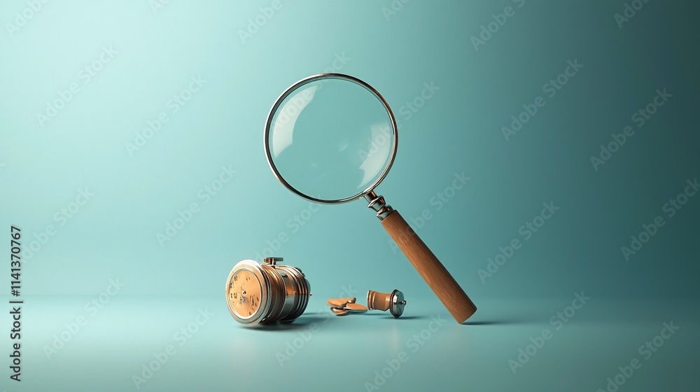 Poster captivating image of a floating magnifying glass with a clean transparent glass surface and a minima