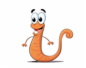 Cartoon Character of a Smiling Orange Worm with Big Eyes and Fun Pose