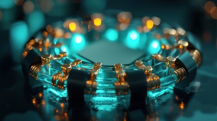 Futuristic Tech Orb:  A mesmerizing 3D render of a glowing circular device with intricate metallic and glass components.