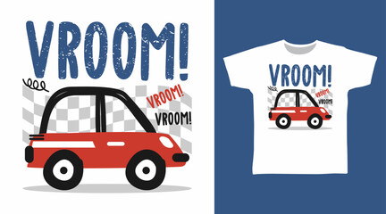 Cute red car hand drawn vector t-shirt design