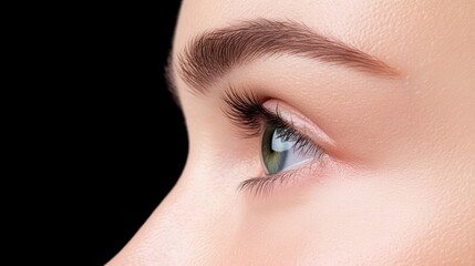 Obraz premium Close-up of a human eye with detailed eyelashes and vibrant iris.