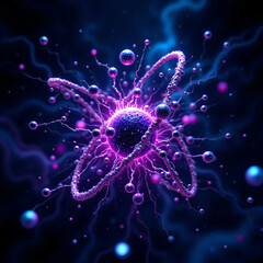 Obraz premium 抽象的なDNAと分子構造の3Dイラスト、光る粒子、ネットワーク接続、科学的背景、医療コンセプト、Abstract DNA and molecular structure 3D illustration, luminous particles, network connection, scientific background, medical concept