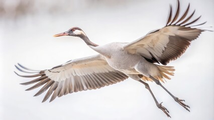 Fototapeta premium A Gray Crane In Flight With Spread Wings